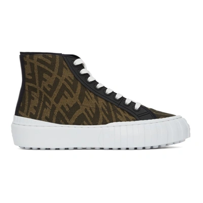 Fendi X Sarah Coleman Force Ff Vertigo High Top Sneaker In Brown/white/black