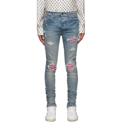 Amiri Mx1 Skinny-fit Leather-panelled Jeans In Blue