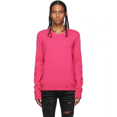 Amiri Slim-fit Distressed Cashmere And Wool-blend Sweater In Pink