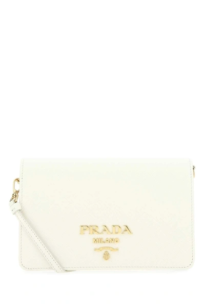 Prada Logo Plaque Fold Over Mini Shoulder Bag In White