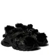 Balenciaga Faux Fur-lined Leather And Rubber Sandals In 黑色