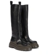 Bottega Veneta Tire Rubber-trimmed Leather Knee Boots In 黑色