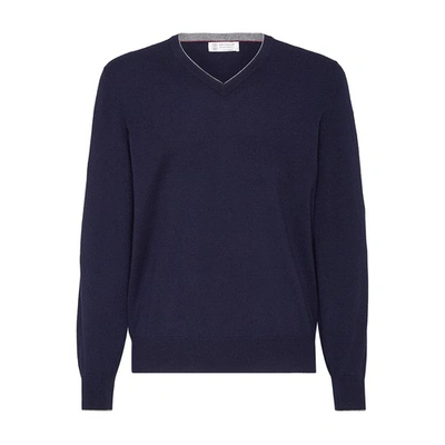 Brunello Cucinelli Cashmere Sweater In Bleu Marine
