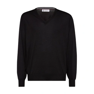Brunello Cucinelli Cashmere And Silk Sweater In Noir