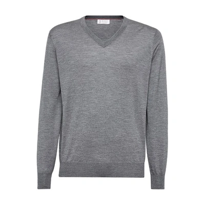 Brunello Cucinelli Cashmere And Silk Sweater In Gris Fonce