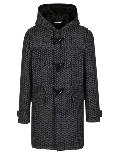Valentino Logo Jacquard Hooded Coat In Black