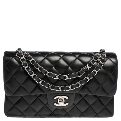 Pre-owned Chanel Black Quilted Lambskin Leather Small Classic Double Flap Bag