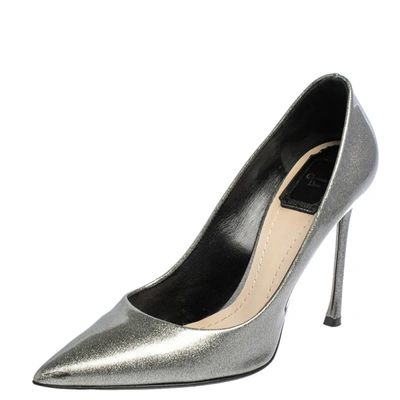 Pre-owned Dior Silver Patent Leather Cherie Pointed Toe Pumps Size 38