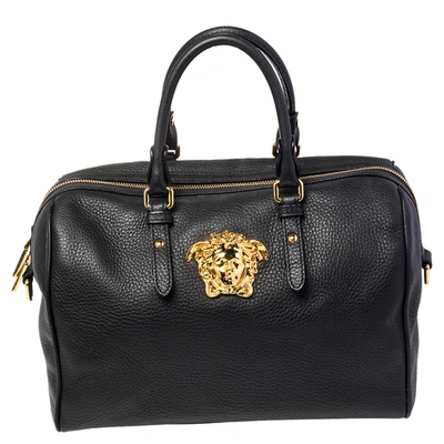 Pre-owned Versace Black Leather Medusa Boston Bag