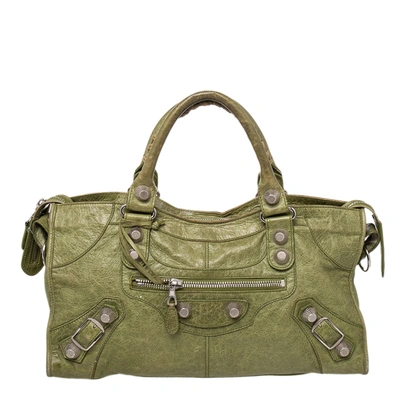 Pre-owned Balenciaga Light Olive Leather Gsh Part Time Tote In Green