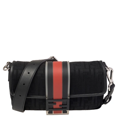 Pre-owned Fendi Black Perforated Neoprene Fabric Convertible Baguette Belt Bag