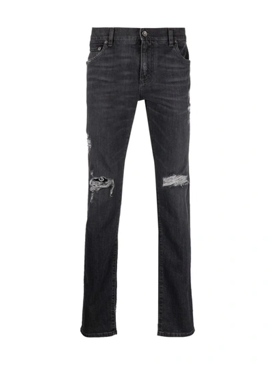 Dolce & Gabbana Distressed Slim-cut Jeans In S9001 Black