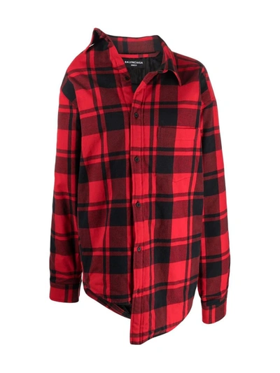 Balenciaga Oversized Asymmetric Checked Cotton-flannel Shirt In Black