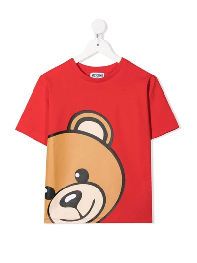 Moschino Kids' Teddy Bear Print T-shirt In Red