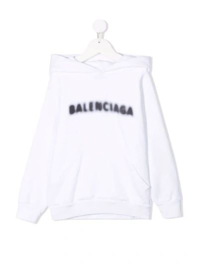 Balenciaga Kids' Logo-print Cotton Hoodie In White