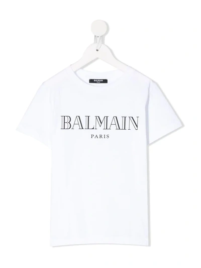 Balmain Kids' Logo印花t恤 In White