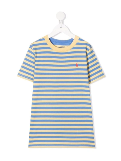 Ralph Lauren Kids' Stripe-print Logo T-shirt In Yellow
