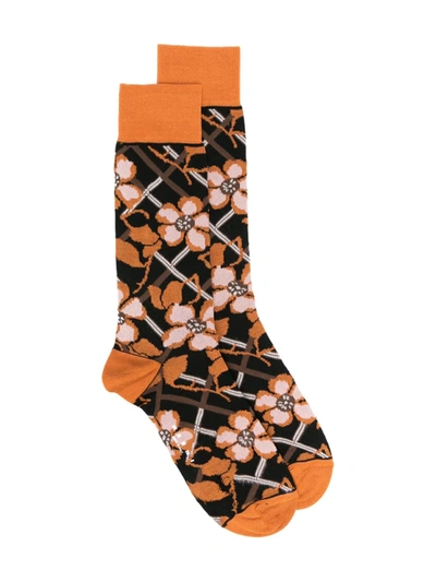 Marni Floral-knit Cotton Socks In Black