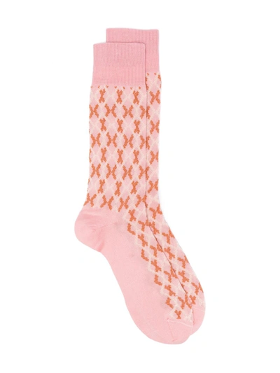 Marni Diamond-check Socks In Pink