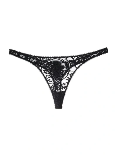 Versace Lace-embroidered Thong In Black