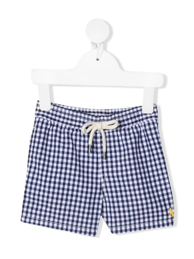 Ralph Lauren Babies' Gingham-check Swim Shorts In Blue