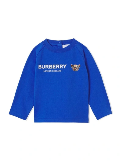 Burberry Babies' Logo Print Cotton Jersey T-shirt In Blue