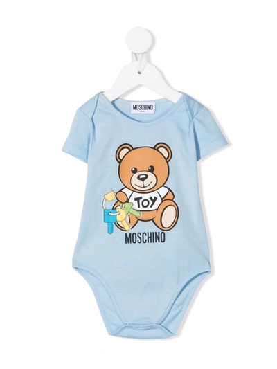 Moschino Babies' Teddy Bear Key Logo Body In 蓝色
