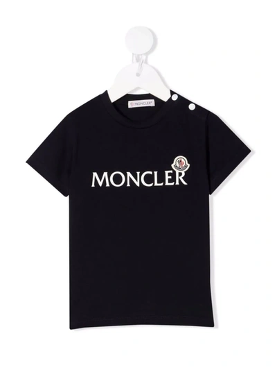 Moncler White T-shirt For Baby Kids With Logo In Blue