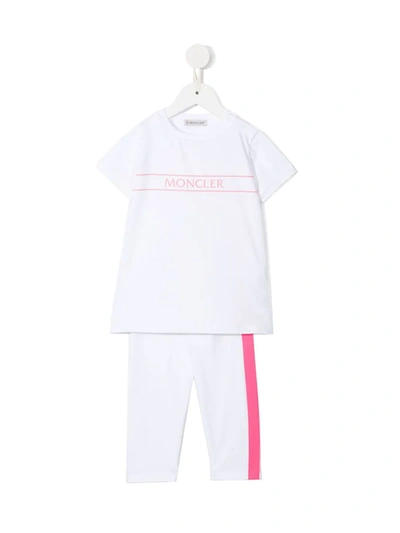 Moncler Babies' White Newborn T-shirt With Pink Logos