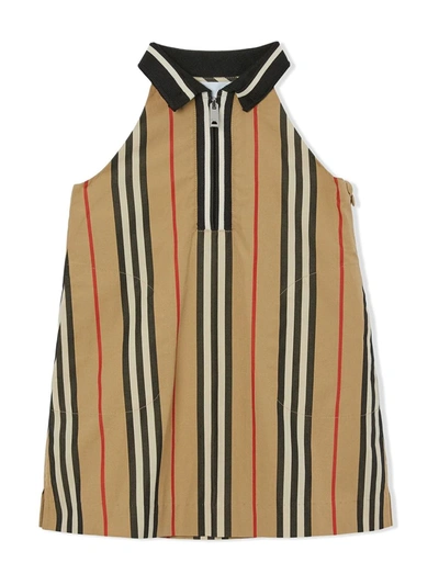 Burberry Babies' Icon Stripe-print Dress In Brown