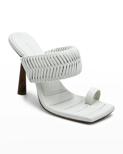 Gia/rhw Woven Toe-ring Slide Sandals In White