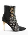 Balmain Roni Monogram Button Stiletto Booties In Ivoire Noir