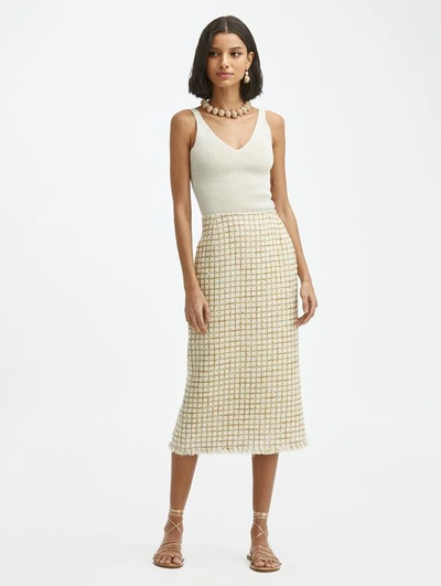 Oscar De La Renta Lurex Tweed Pencil Skirt In Ivory/gold