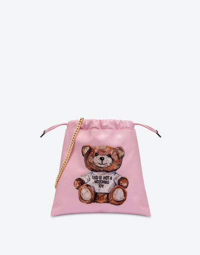 Moschino Painted Teddy Bear Bucket Bag In Pink