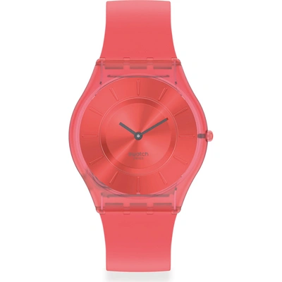 Swatch Monthly Drops Sweet Coral Quartz Ladies Watch Ss08r100 In Red   / Coral / Grey