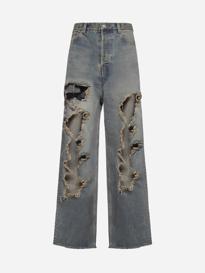 Balenciaga Brown Destroyed Baggy Pants In Blue