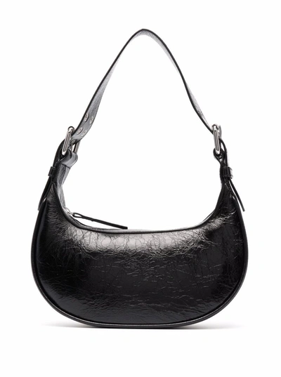 By Far Soho Creased Leather Shoulder Bag In Black