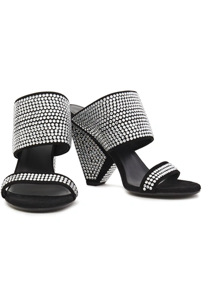 Balmain Lory Crystal-embellished Suede Mules In Black