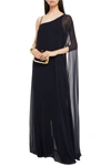 Halston Chelsea Layered Draped Chiffon And Crepe Wide-leg Jumpsuit In Ink
