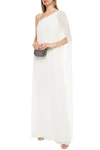 Halston Chelsea Layered Draped Chiffon And Crepe Wide-leg Jumpsuit In Off-white