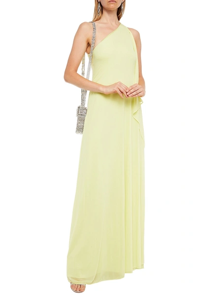 Halston Vivian One-shoulder Draped Jersey Gown In Pastel Yellow
