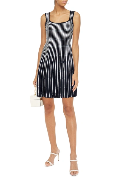 Lela Rose Striped Jacquard-knit Mini Dress In Navy