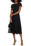 ml Monique Lhuillier Lace Short-sleeve A-line Midi Dress In Black