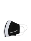 Palm Angels Black Face Mask With Stripes And Logo In Black