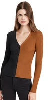 Staud Cargo Colorblock Rib Knit Cardigan In Tan/black