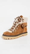 See By Chloé Eilieen Shearling-lined Suede And Leather Ankle Boots In Tan