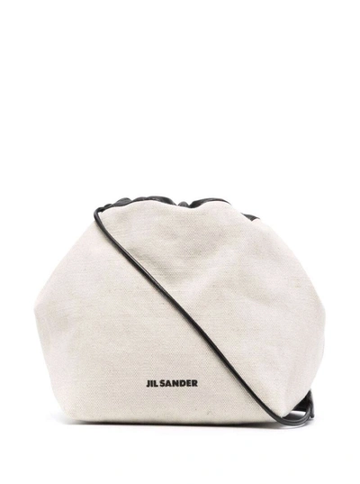 Jil Sander Drawstring Bag In Canvas In White