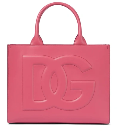Dolce & Gabbana Shopping In Leather With Dg Logo In Fuchsia