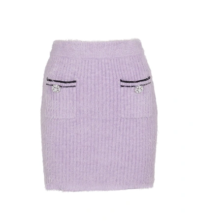 Self-portrait Womens Lilac Embellished Cotton-blend Knitted Mini Skirt L
