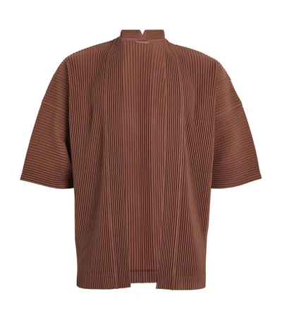 Issey Miyake Oversized Pleated Cardigan In Brown